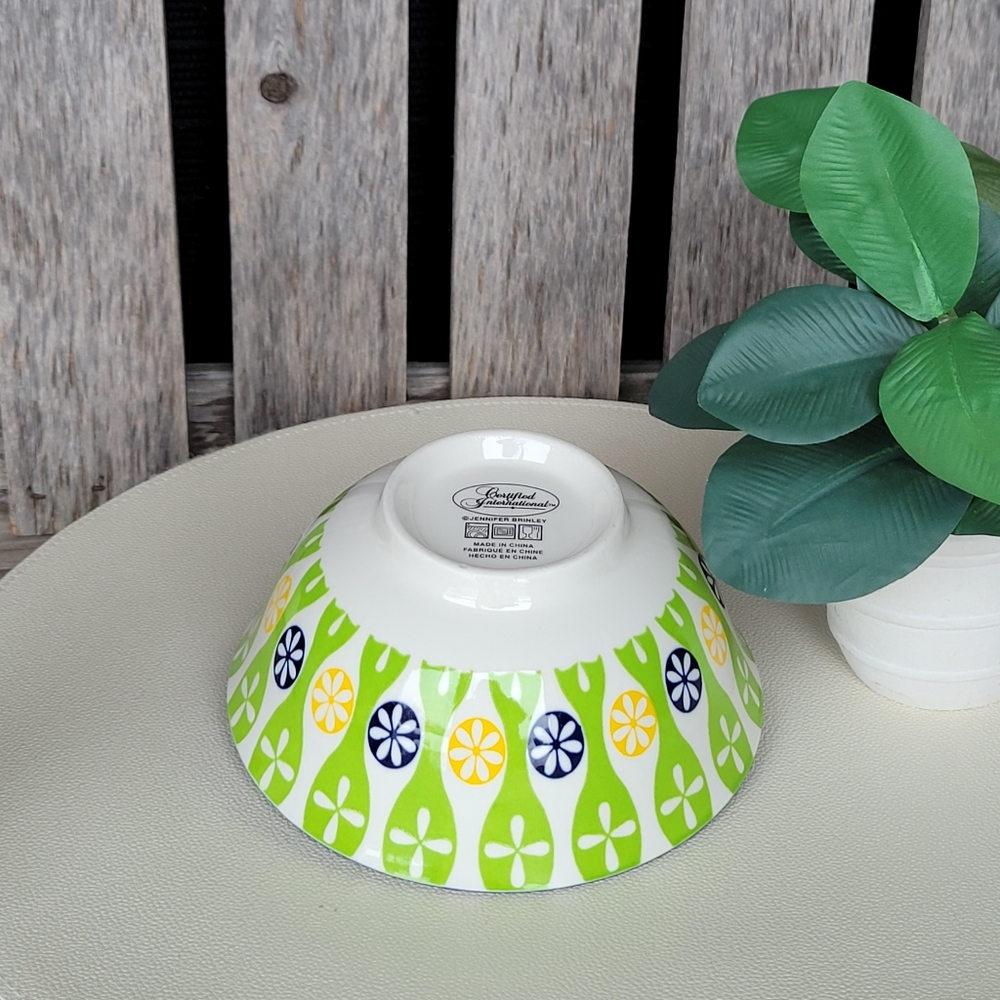 Cerified International Geometric Patterned Ceramic Bowl Green Navy Yellow - Picture 7 of 7